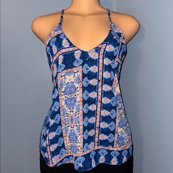 fab'rik Tops - Fab’Rik Blue Patterned Spaghetti Strap Top - Size Medium